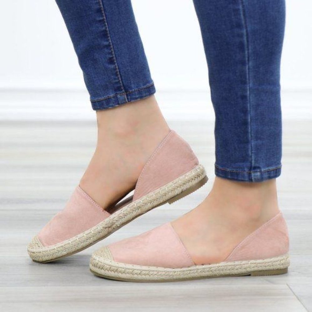 Rose Vegan Suede Flat Slip On Loafer Espadrille - Picture 2 of 12